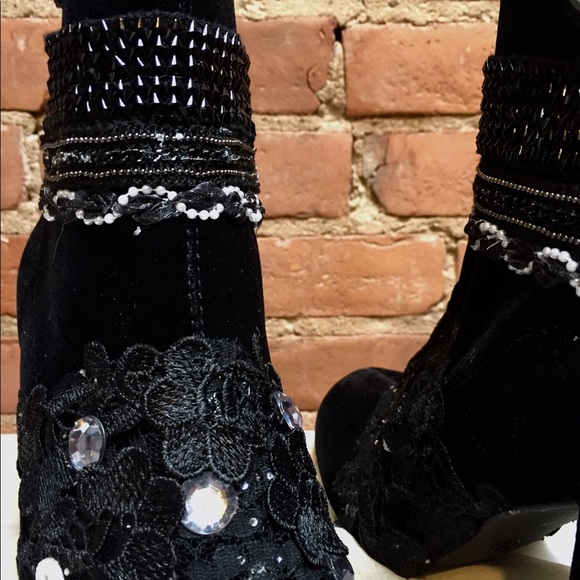 “Midnight Marie” Hand Embellished Velvet Booties - Picture 7 of 8